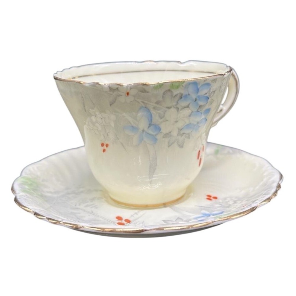 Paragon Woodland Bluebell Teacup and Saucer Set Fine Bone China Gold Gilt Trim